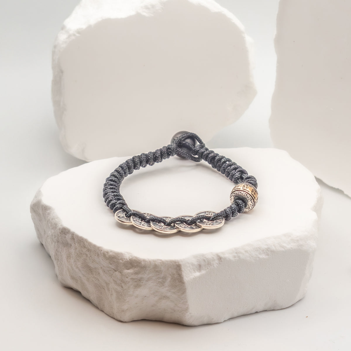 Five Emperors Coins Black Cord Bracelet