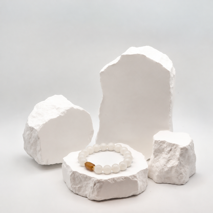 White Marble Bracelet with Beeswax Amber