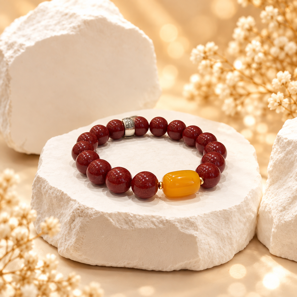 Cinnabar Bracelet with Beeswax Amber