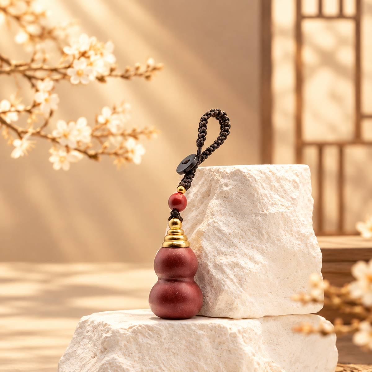 Classic Smooth Cinnabar Gourd Pendant
