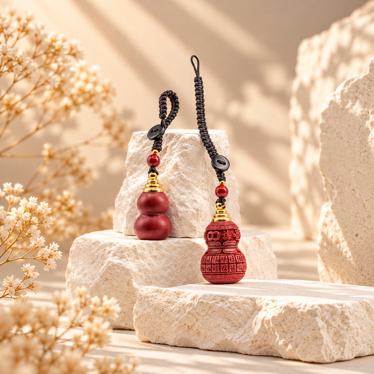 Thousand Blessings Cinnabar Gourd Pendant
