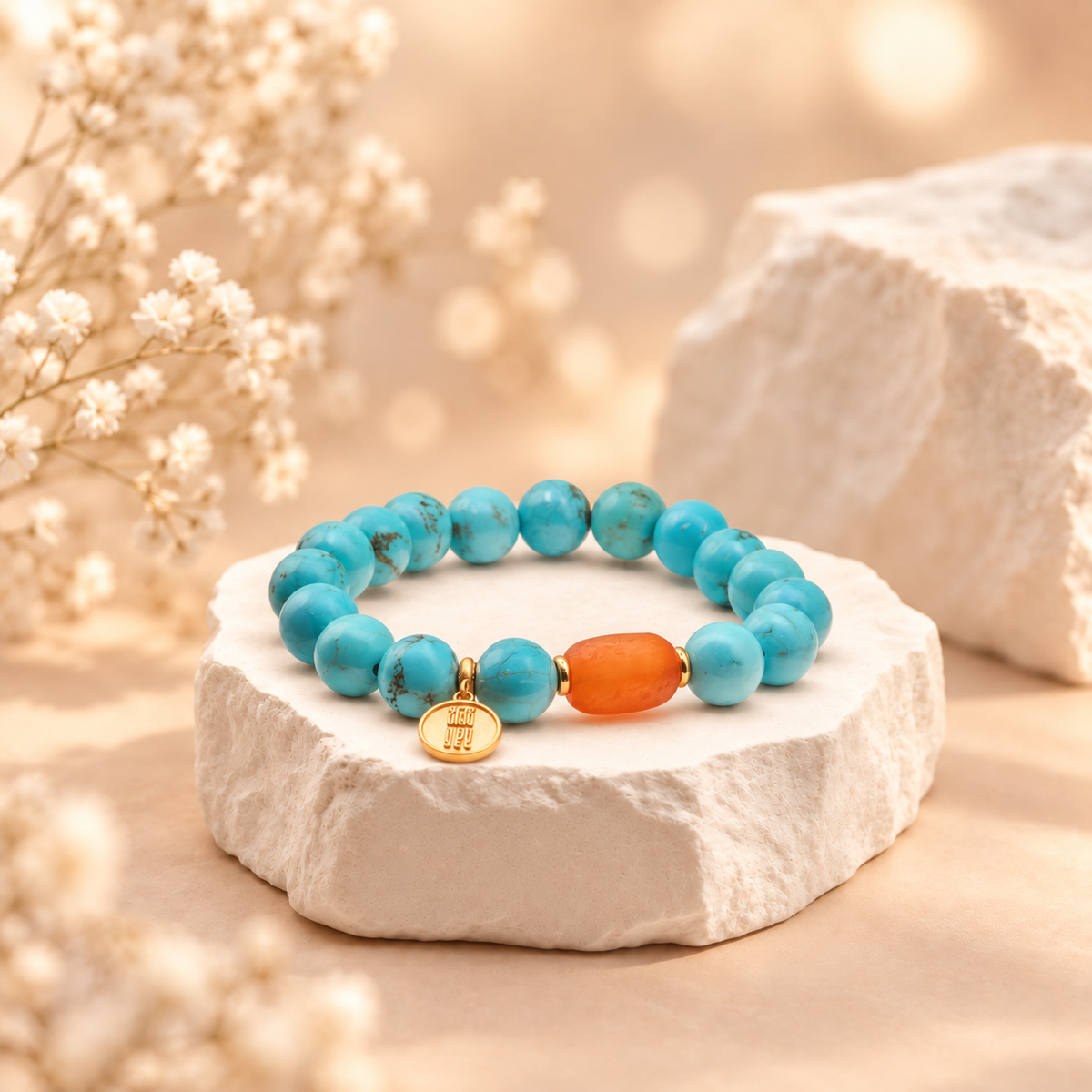 Turquoise Bracelet with Beeswax Amber