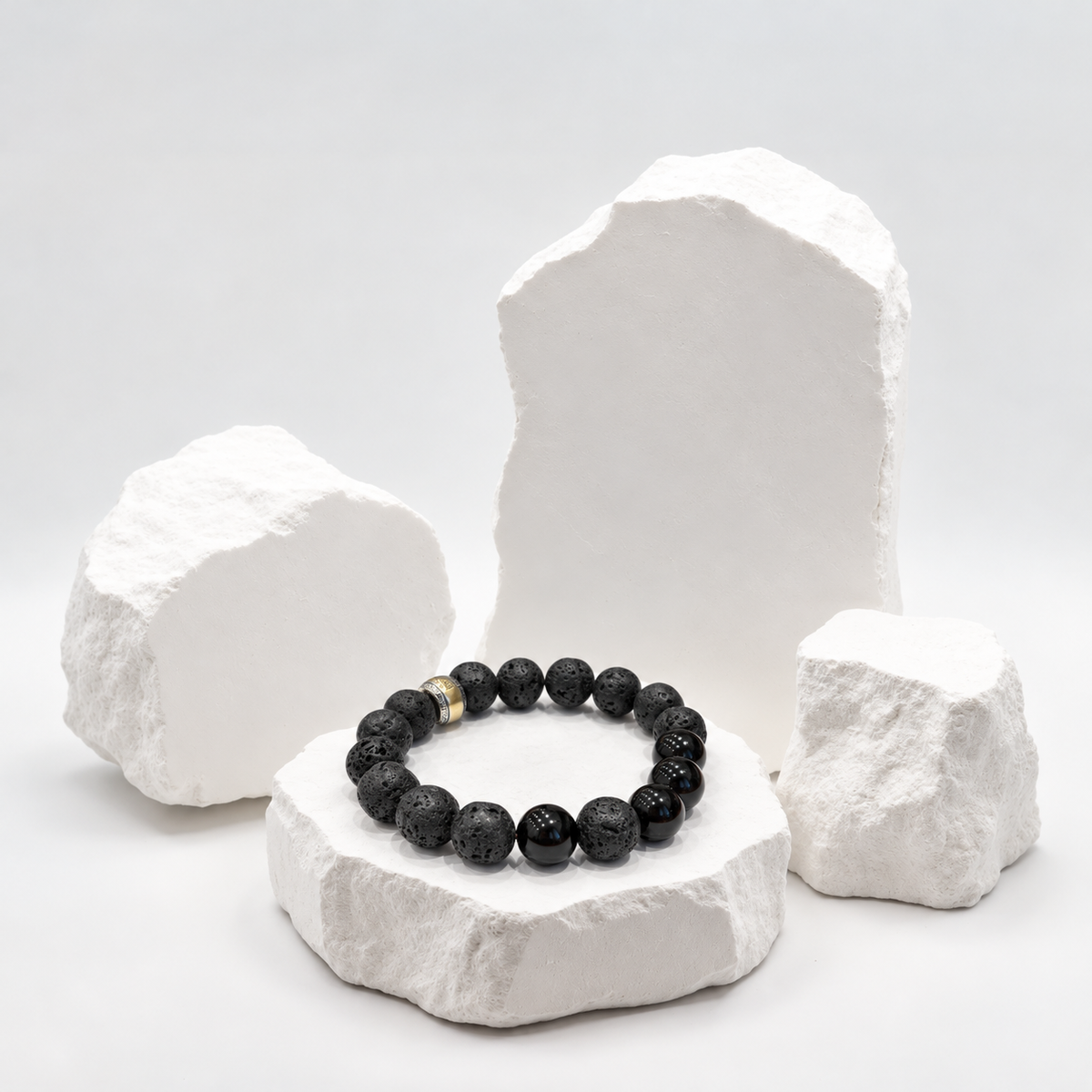Lava Stone Bracelet with Black Obsidian