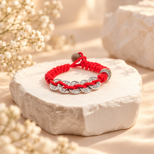 Five Emperors Coins Red Cord Bracelet