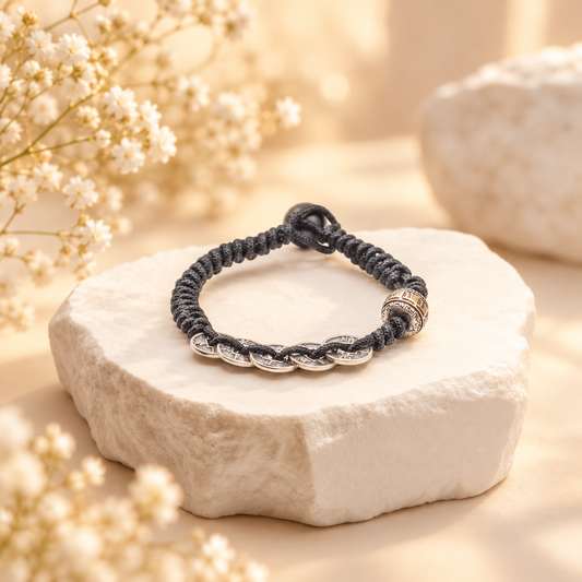 Five Emperors Coins Black Cord Bracelet