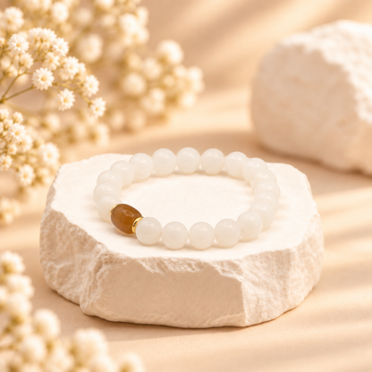 White Marble Bracelet with Beeswax Amber