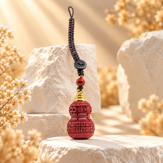 Thousand Blessings Cinnabar Gourd Pendant