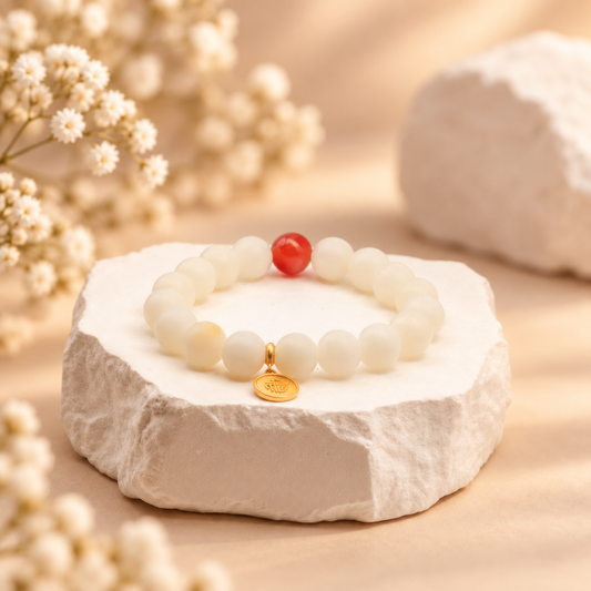 Bodhi Root Bracelet with Red Agate