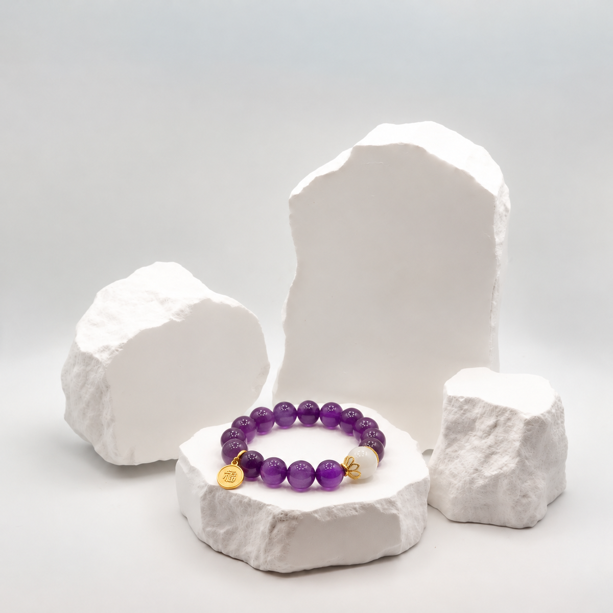 Amethyst Bracelet with Hanbaiyu White Marble