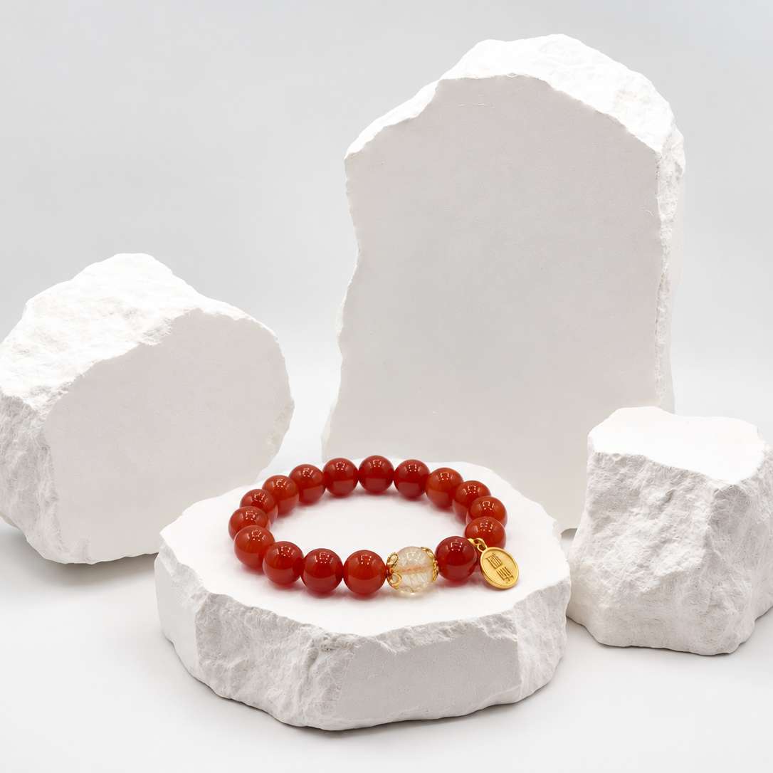 Red Agate Bracelet with Golden Rutilated Quartz