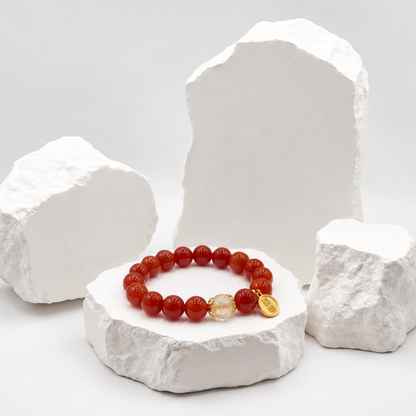 Red Agate Bracelet with Golden Rutilated Quartz